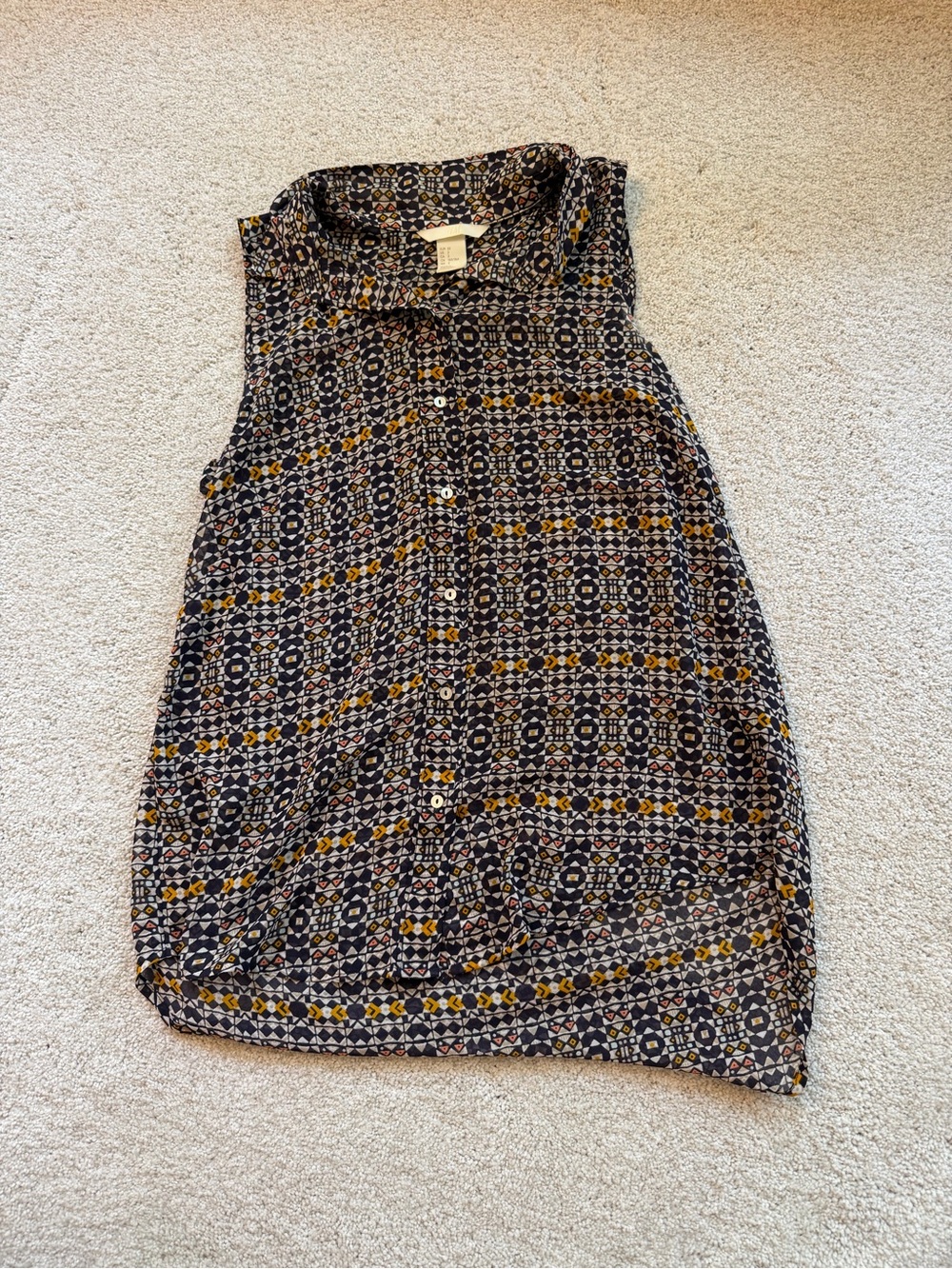 H&M Sleeveless Printed Blouse in Navy, Mustard, Cream
